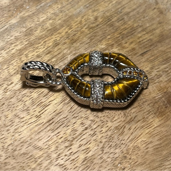 Judith Ripka Sterling Silver Tiger's Eye CZ Citrine Enhancer Diamonique Pendant - Picture 6 of 16